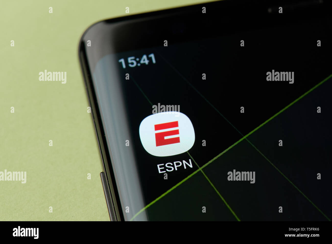 New York, USA - 22. April 2019: ESPN Sport app Symbol Makro Blick auf den Bildschirm des Smartphones desktop Stockfoto