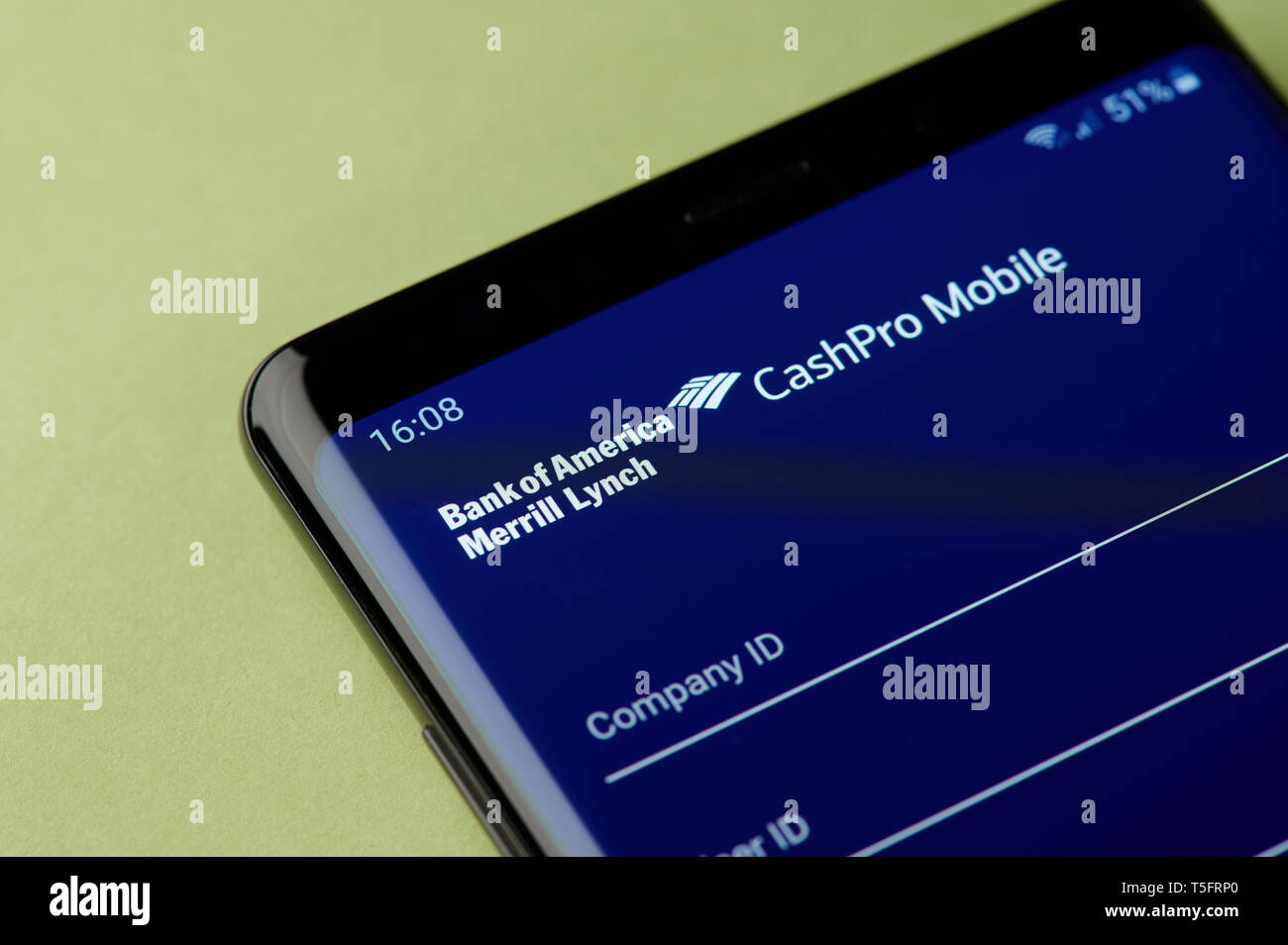 New York, USA - 22. April 2019: Cashpro mobile Bank von Amerika app interface Bildschirm des Smartphones Stockfoto