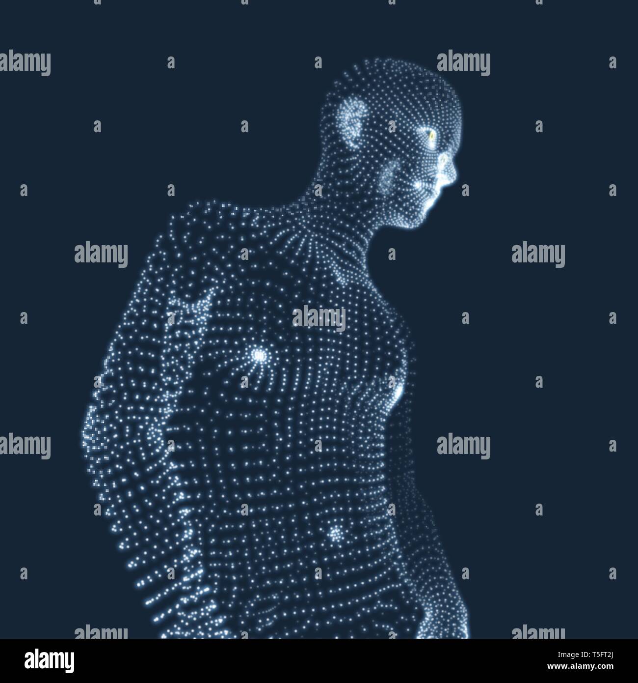 Mann in einem Denker darstellen. 3D-Modell des Menschen. Geometrischen Design. Wirtschaft, Wissenschaft, Psychologie oder Philosophie Vektor Illustration. Stock Vektor