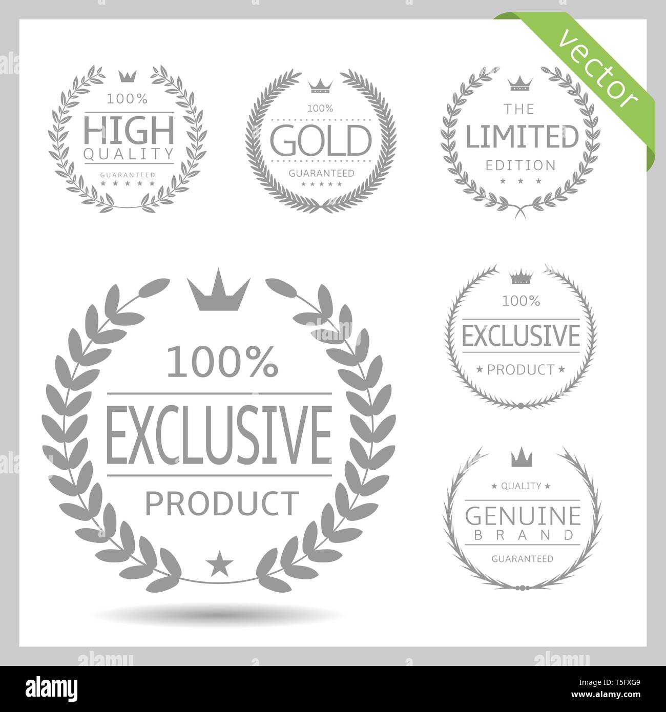 Lorbeerkranz label Badge Set isoliert, Vektor, Abbildung Stock Vektor