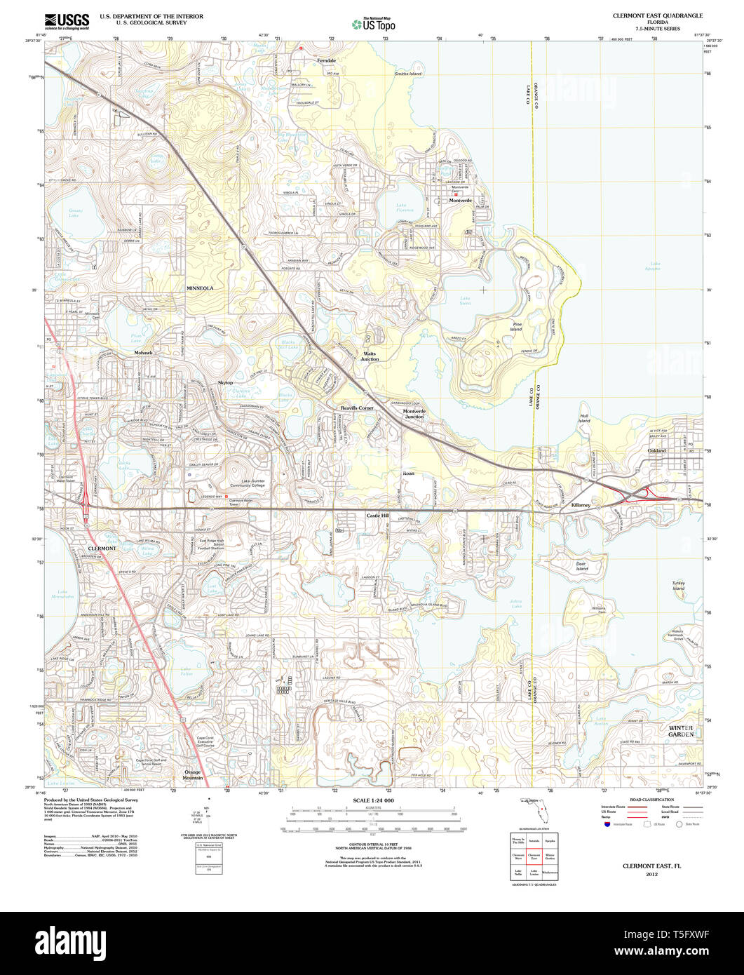 USGS TOPO Karte Florida FL Clermont Osten 20120720 TM Wiederherstellung Stockfoto