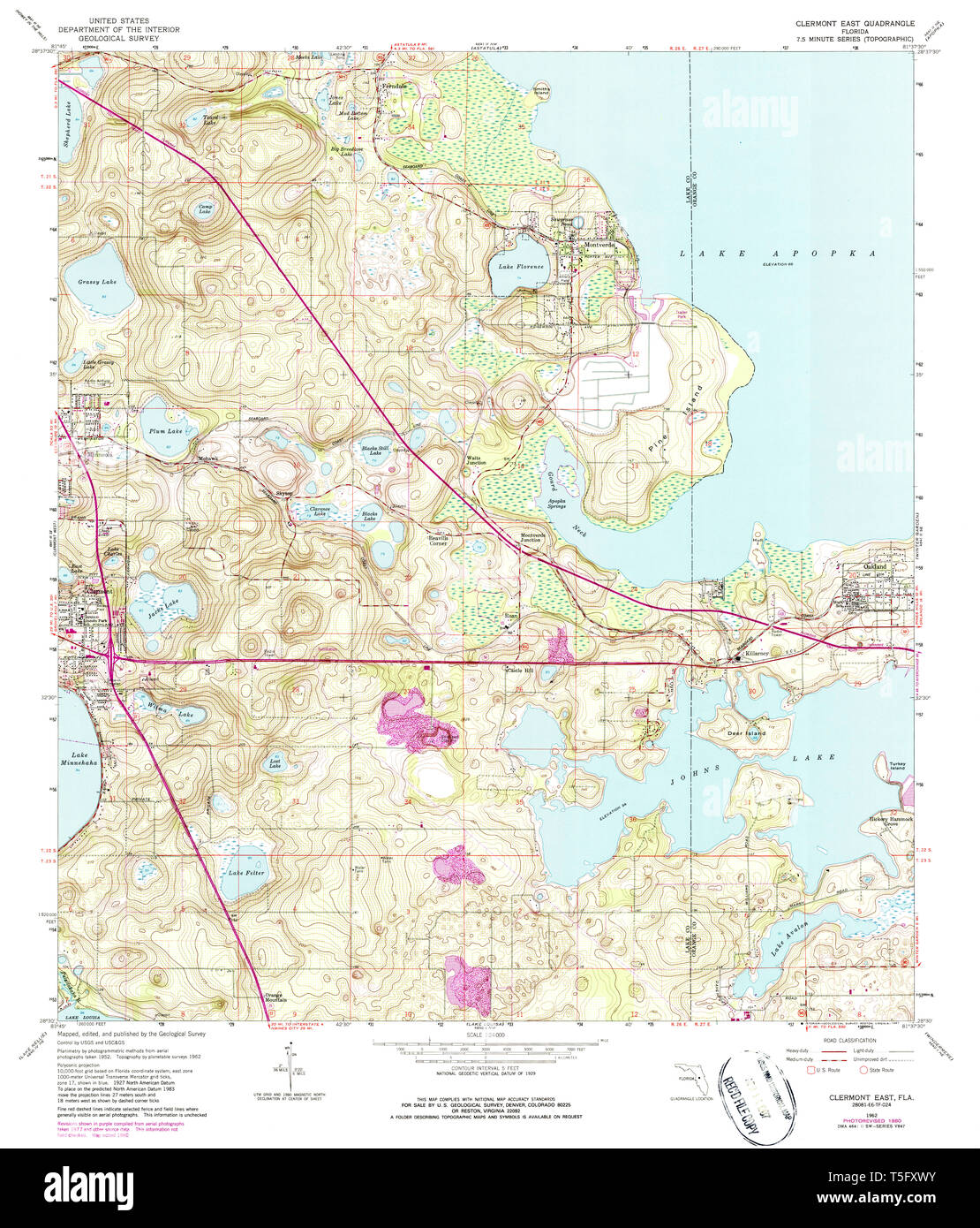 USGS TOPO Karte Florida FL Clermont Osten 345542 1962 24000 Wiederherstellung Stockfoto