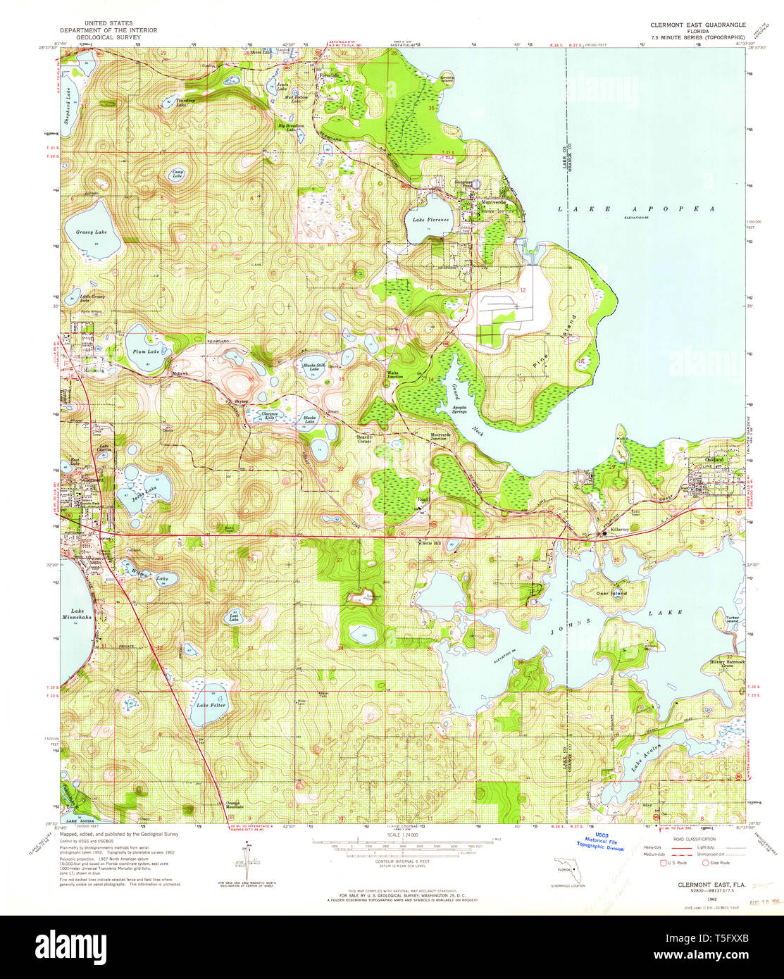 USGS TOPO Karte Florida FL Clermont Osten 345543 1962 24000 Wiederherstellung Stockfoto
