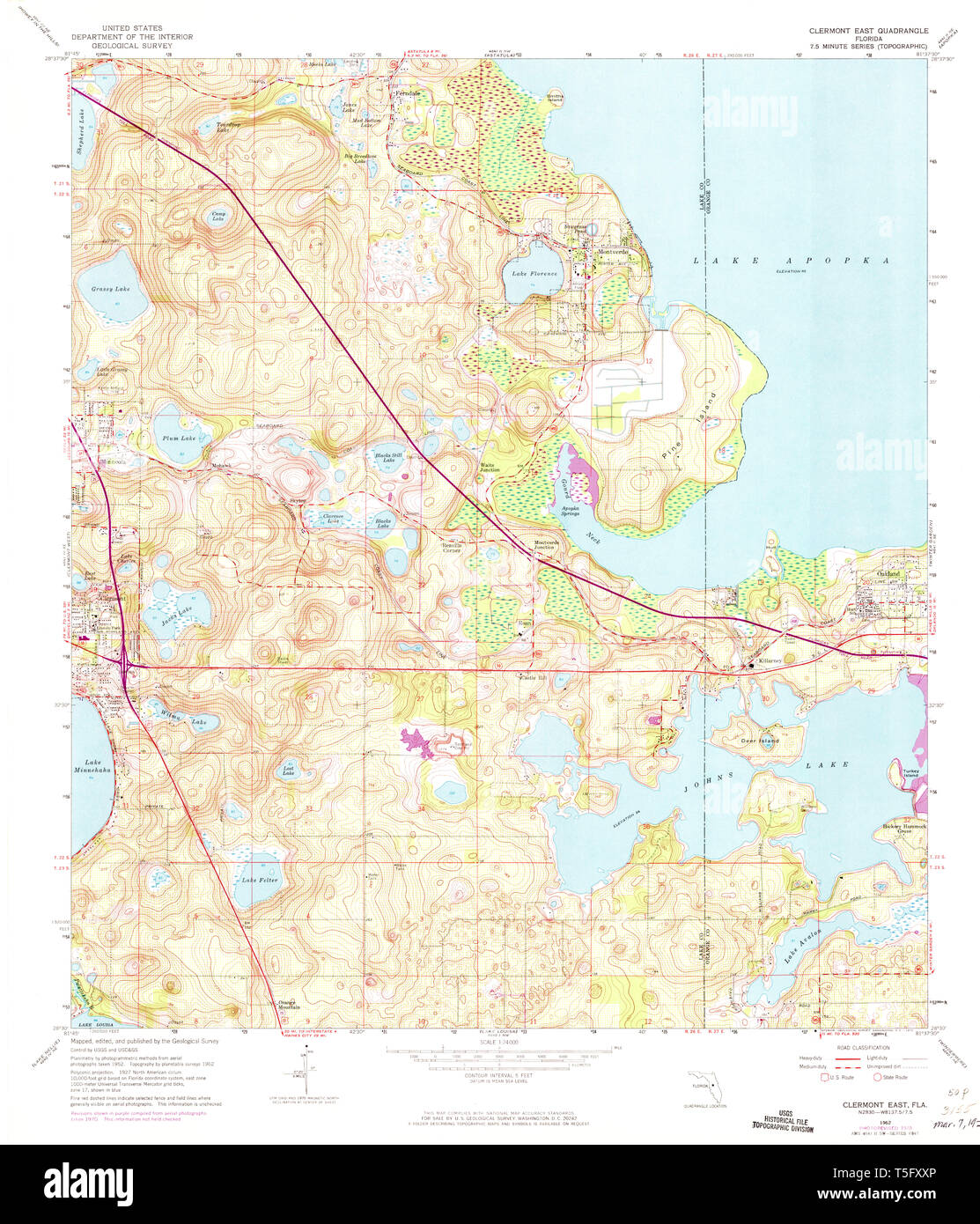 USGS TOPO Karte Florida FL Clermont Osten 345544 1962 24000 Wiederherstellung Stockfoto