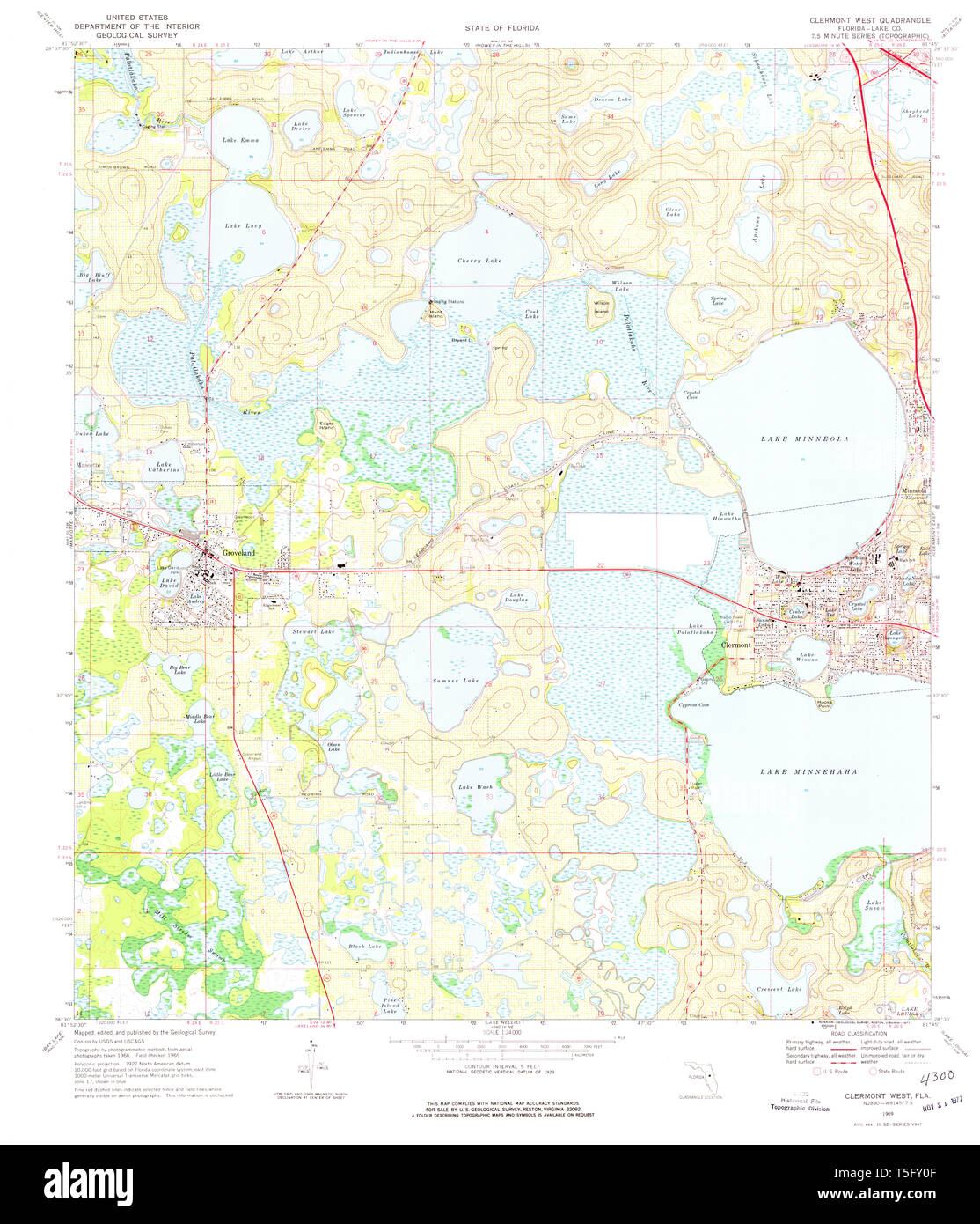 USGS TOPO Karte Florida FL Clermont West 345547 1969 24000 Wiederherstellung Stockfoto