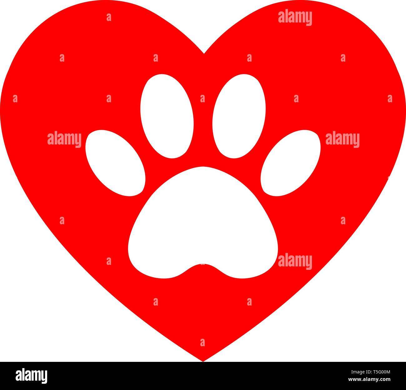 Katze und Hund Pfotenabdruck im Herzen. Der Hund die Spur im Herzen. Stock Vektor