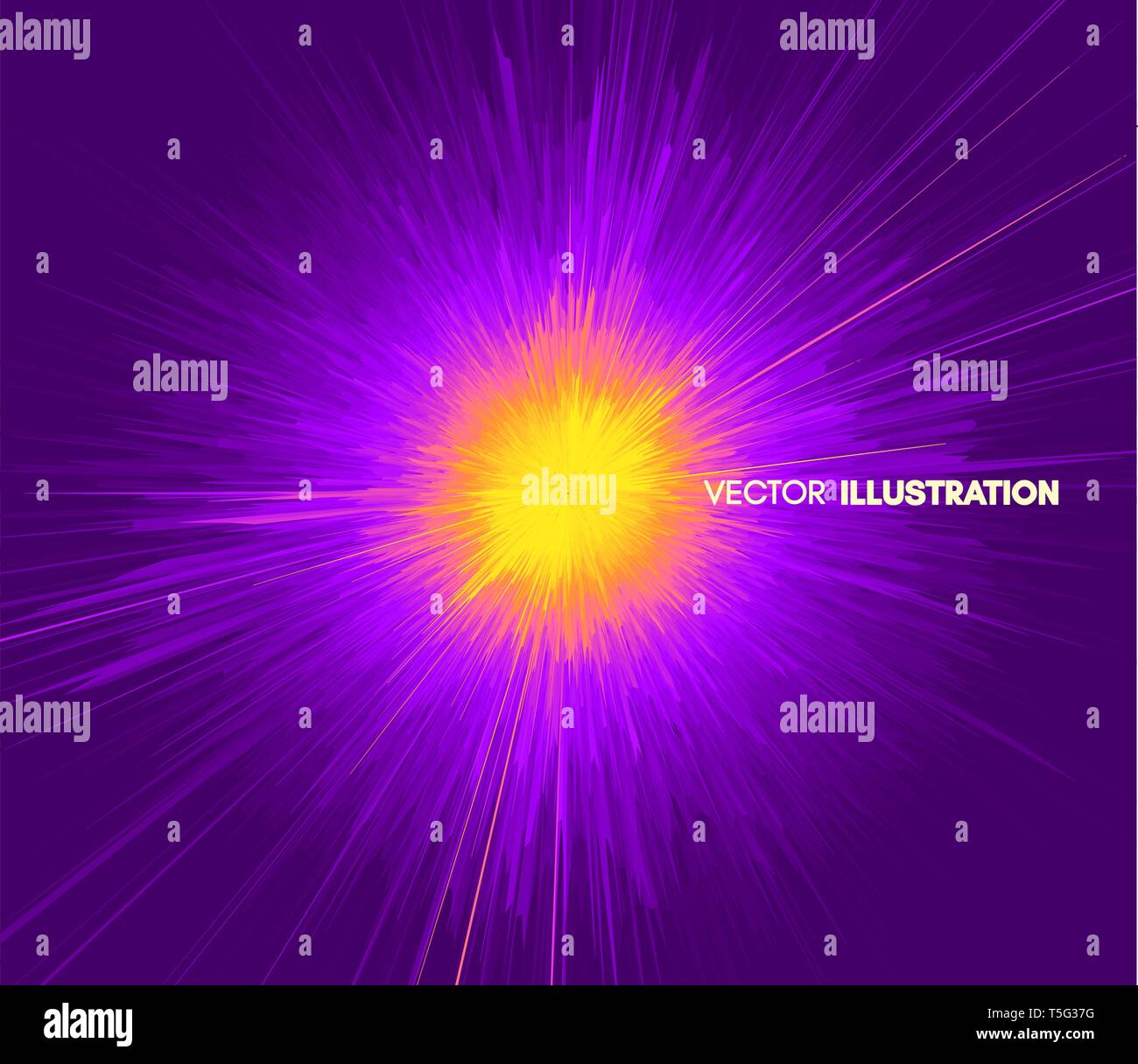 Hintergrund mit Explosion. Starburst dynamische Linien. Solar oder Starlight Emission. 3d-futuristische Technologie Stil. Vector Illustration. Stock Vektor