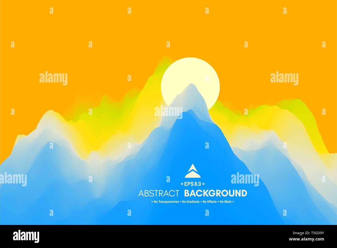 Landschaft mit Bergen und Sonne. Sonnenuntergang. Bergige Gelände. Zusammenfassung Hintergrund. Vector Illustration. Stock Vektor