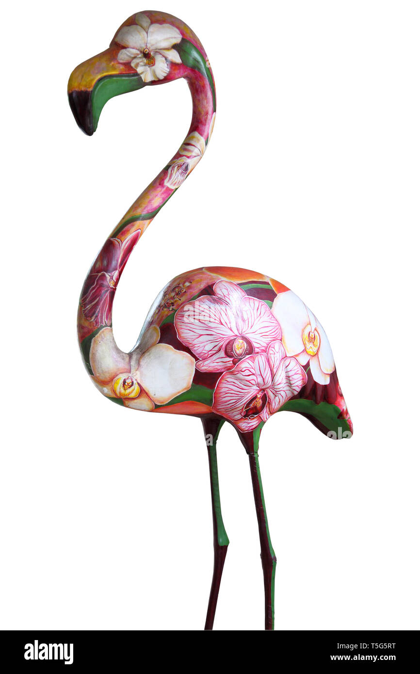 Bunte Flamingo, auf einem weißen Hintergrund. Stockfoto