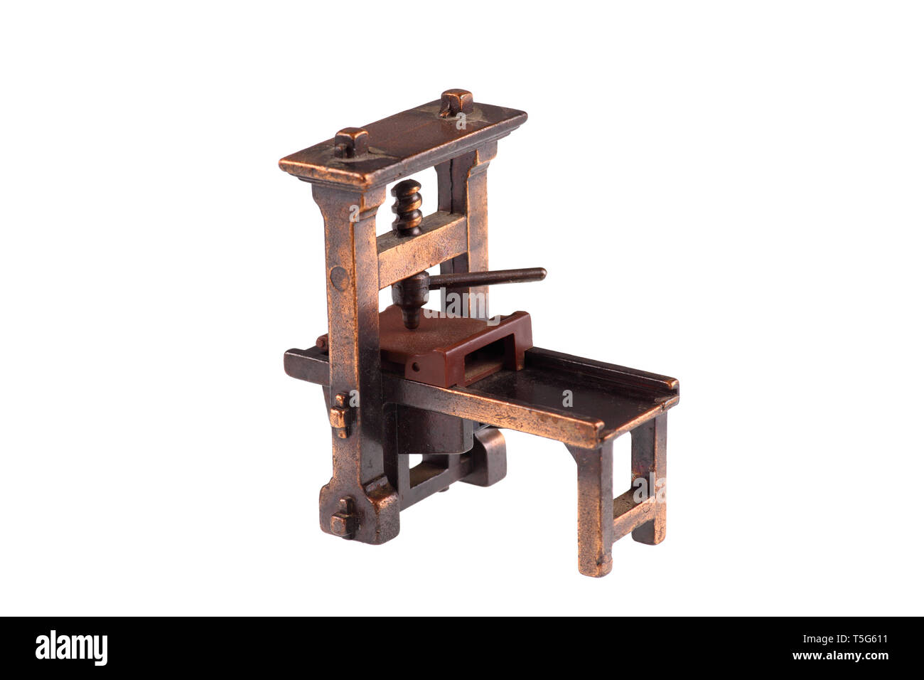 Die erste Druckmaschine von Gutenberg - isoliert Stockfoto