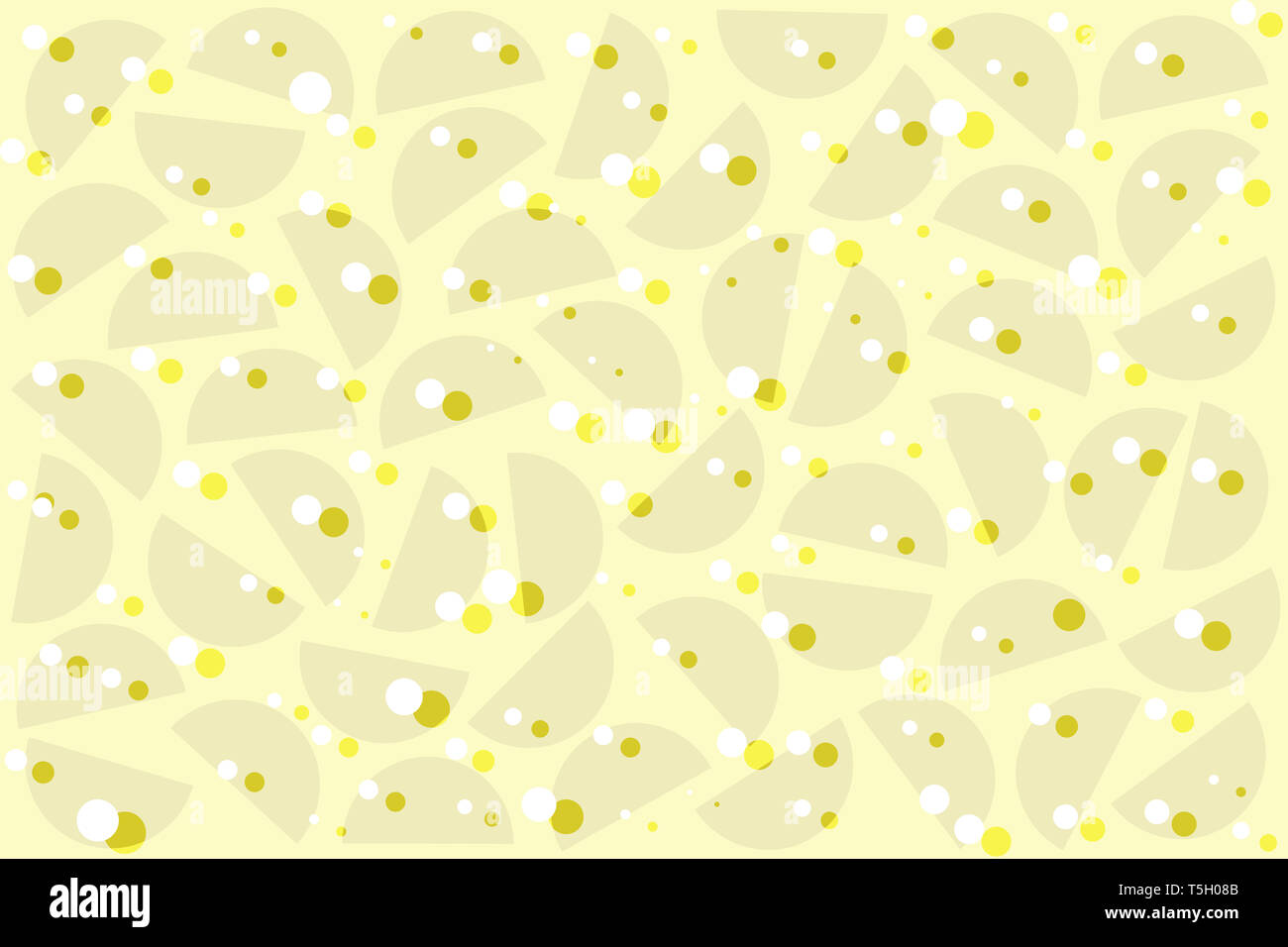 Khaki white random Dots und Halbkreise auf beigem Hintergrund. Abstrakte geometrische Formen im Retro-stil für die Textil- und Dekor. Stockfoto