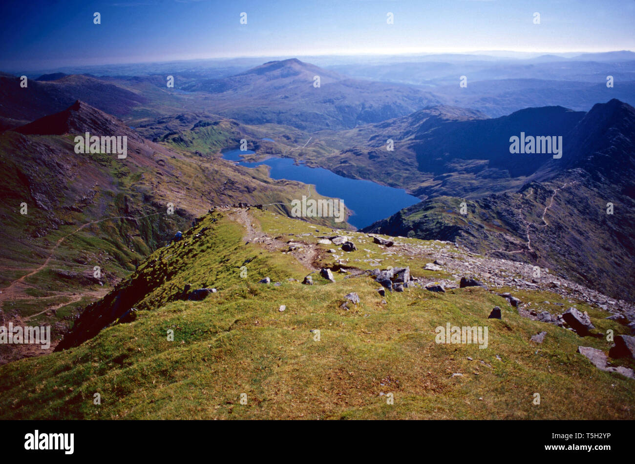 Eine Ansicht von Llyn Cwellyn von auf Mt. Snowdon, Snowdonia National Park, Wales Stockfoto