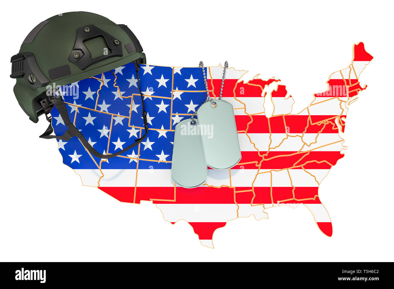 Amerikanische militärische Kraft, Armee oder Krieg Konzept. 3D-Rendering auf weißem Hintergrund Stockfoto