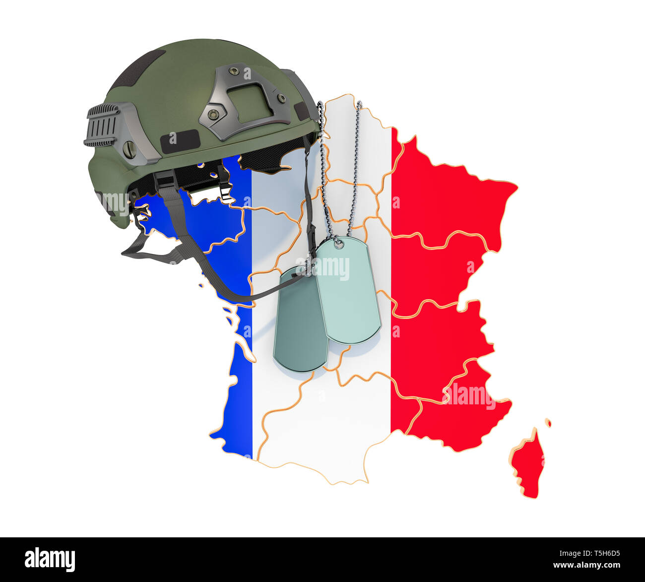 Französische Militär, Armee oder Krieg Konzept. 3D-Rendering auf weißem Hintergrund Stockfoto