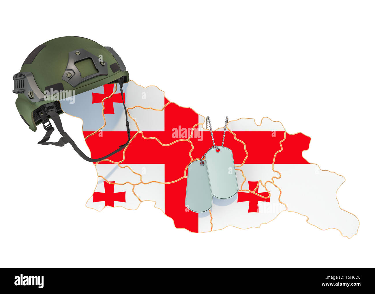 Georgische militärische Kraft, Armee oder Krieg Konzept. 3D-Rendering auf weißem Hintergrund Stockfoto
