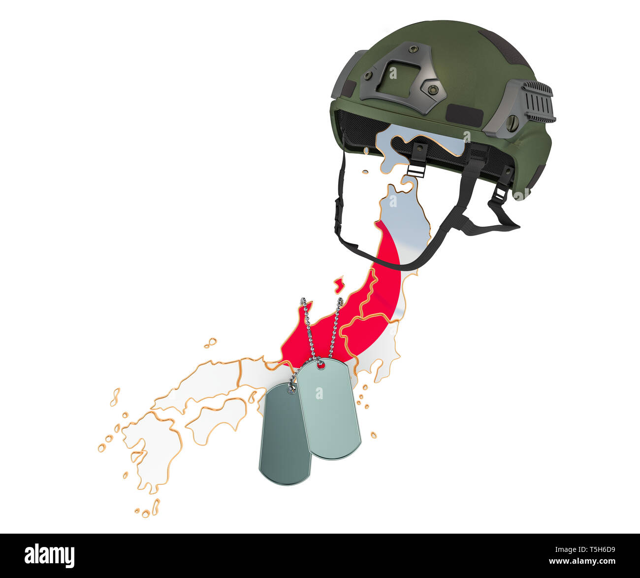 Japanische militärische Kraft, Armee oder Krieg Konzept. 3D-Rendering auf weißem Hintergrund Stockfoto