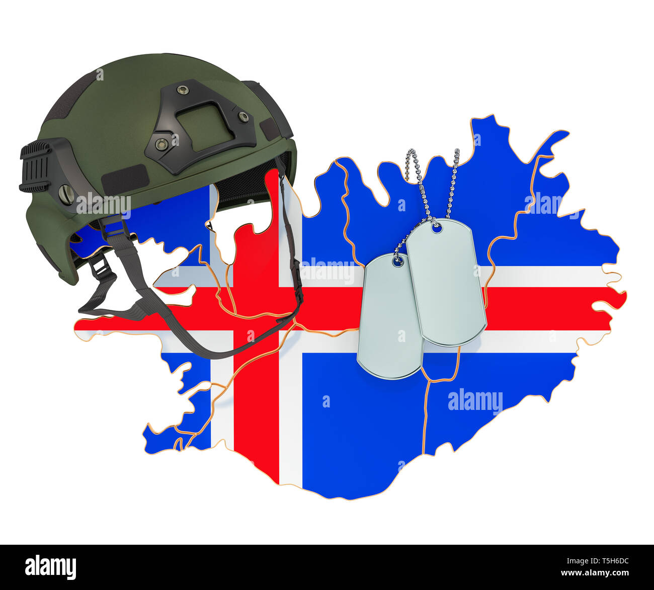 Isländische militärische Kraft, Armee oder Krieg Konzept. 3D-Rendering auf weißem Hintergrund Stockfoto