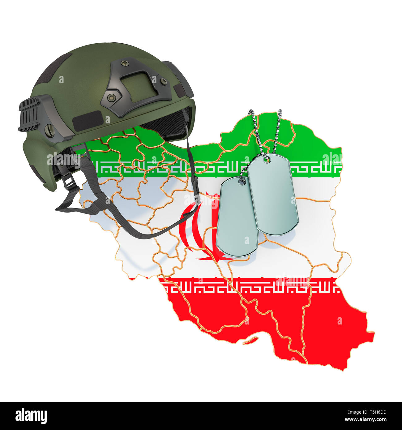 Iranische Militär, Armee oder Krieg Konzept. 3D-Rendering auf weißem Hintergrund Stockfoto