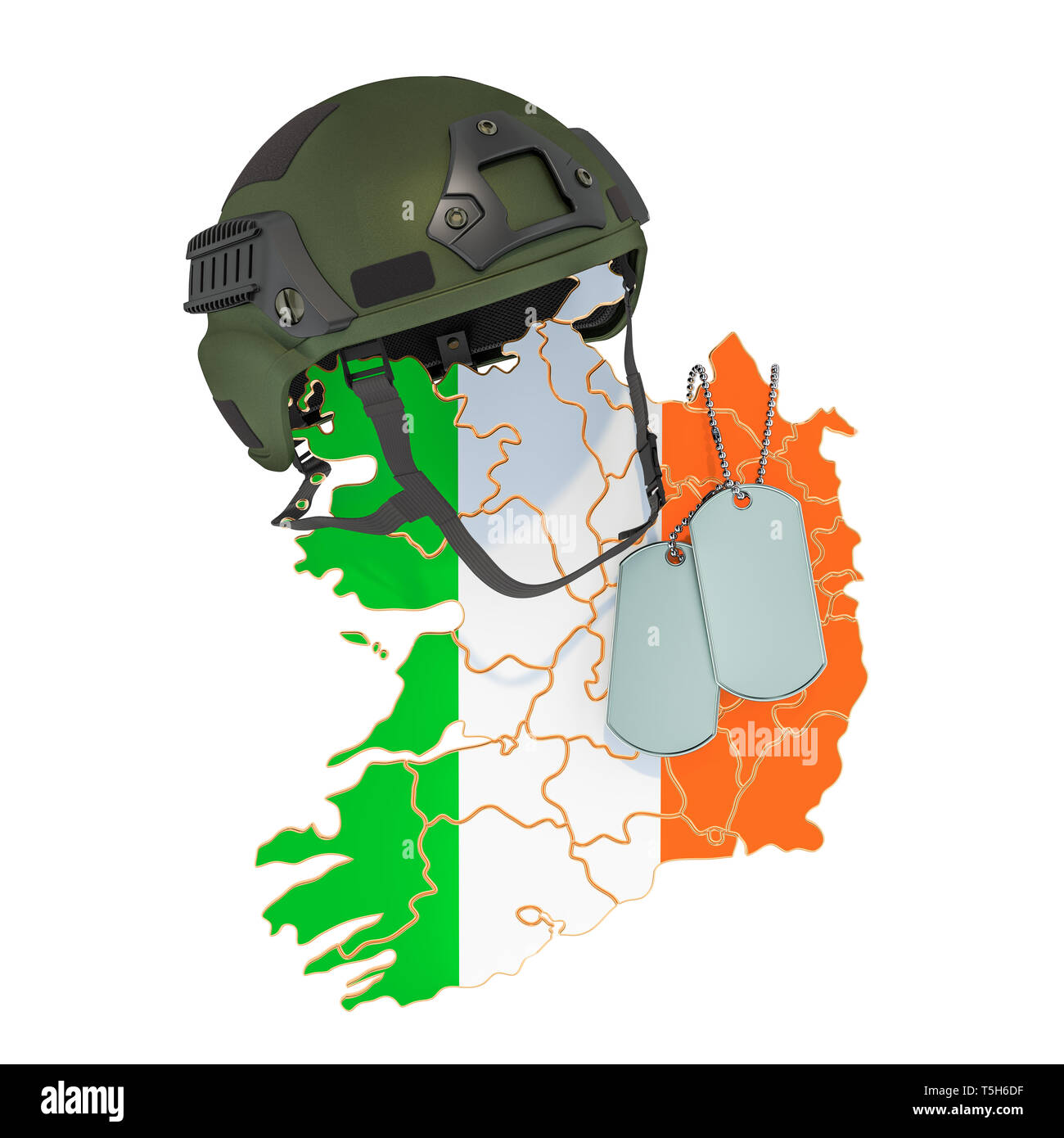 Irische militärische Kraft, Armee oder Krieg Konzept. 3D-Rendering auf weißem Hintergrund Stockfoto