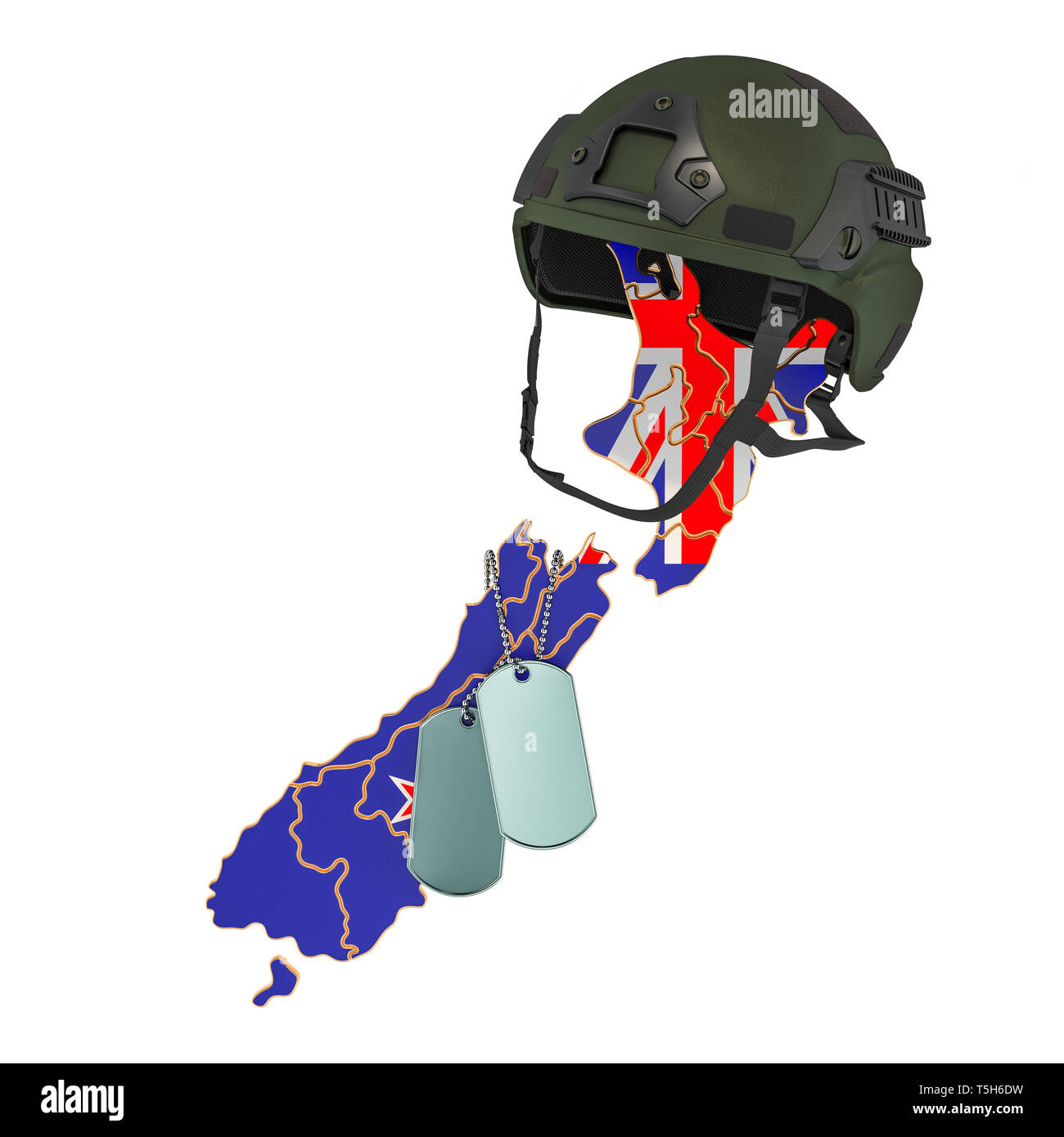 Militärische Gewalt von Neuseeland, Armee oder Krieg Konzept. 3D-Rendering auf weißem Hintergrund Stockfoto
