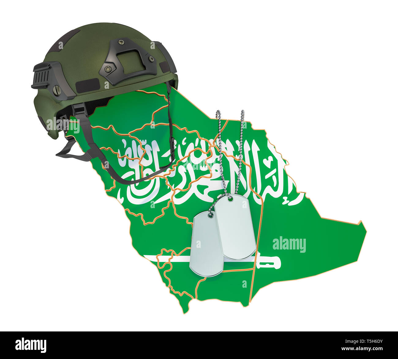 Militärische Gewalt von Saudi-arabien, Armee oder Krieg Konzept. 3D-Rendering auf weißem Hintergrund Stockfoto