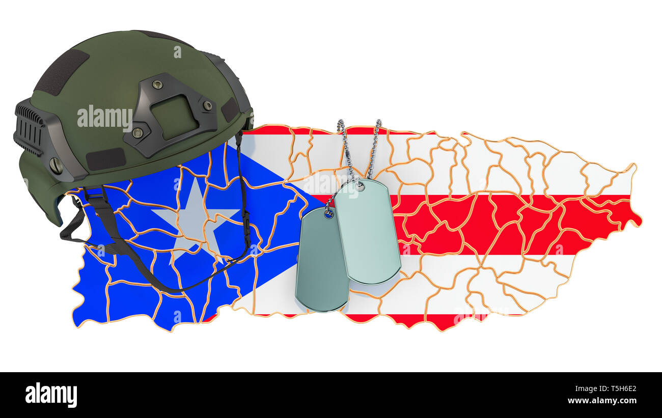Militärische Gewalt von Puerto Rico, Armee oder Krieg Konzept. 3D-Rendering auf weißem Hintergrund Stockfoto