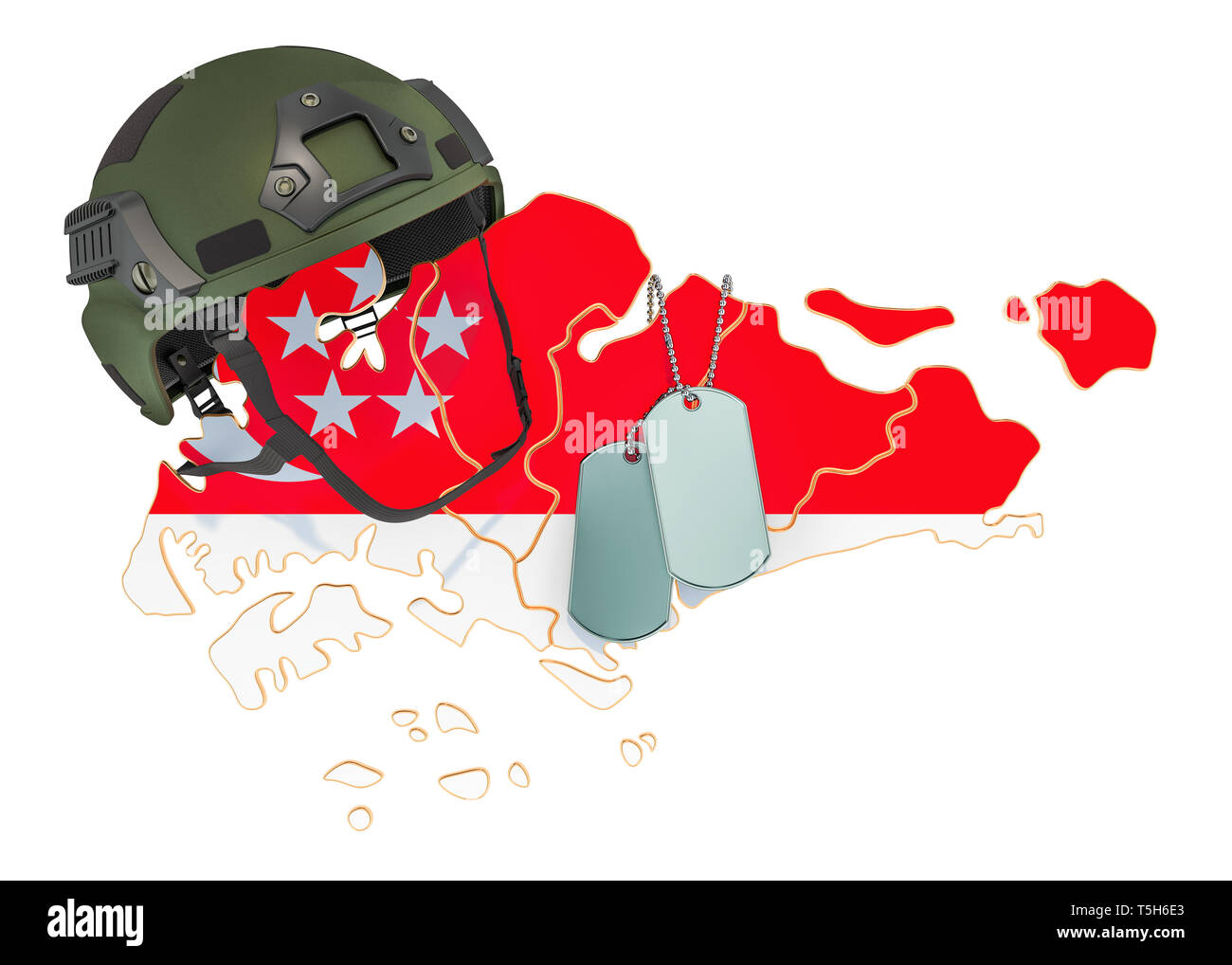 Militärische Gewalt von Singapur, Armee oder Krieg Konzept. 3D-Rendering auf weißem Hintergrund Stockfoto