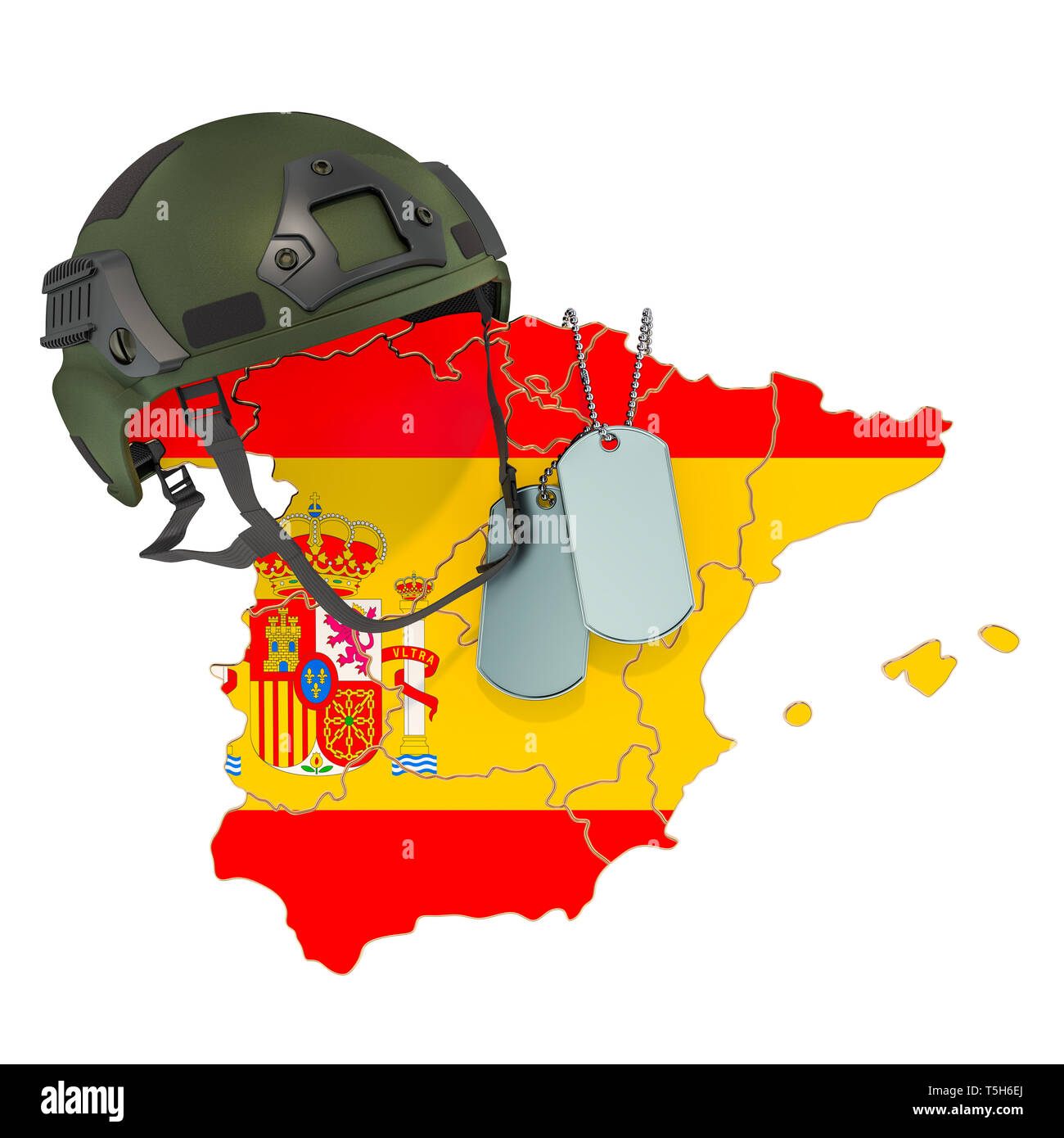 Spanisch militärische Kraft, Armee oder Krieg Konzept. 3D-Rendering auf weißem Hintergrund Stockfoto