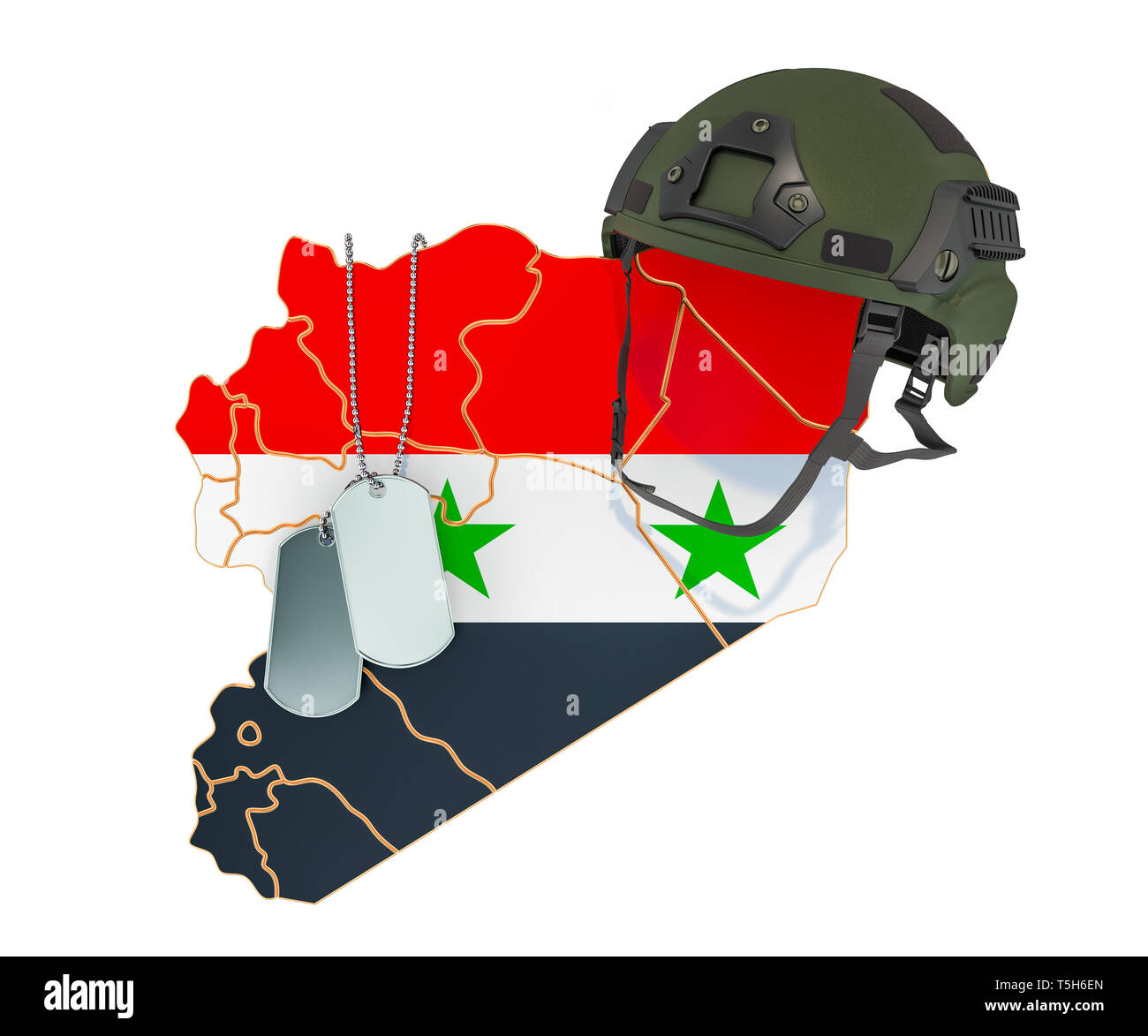 Syrische Militär, Armee oder Krieg Konzept. 3D-Rendering auf weißem Hintergrund Stockfoto