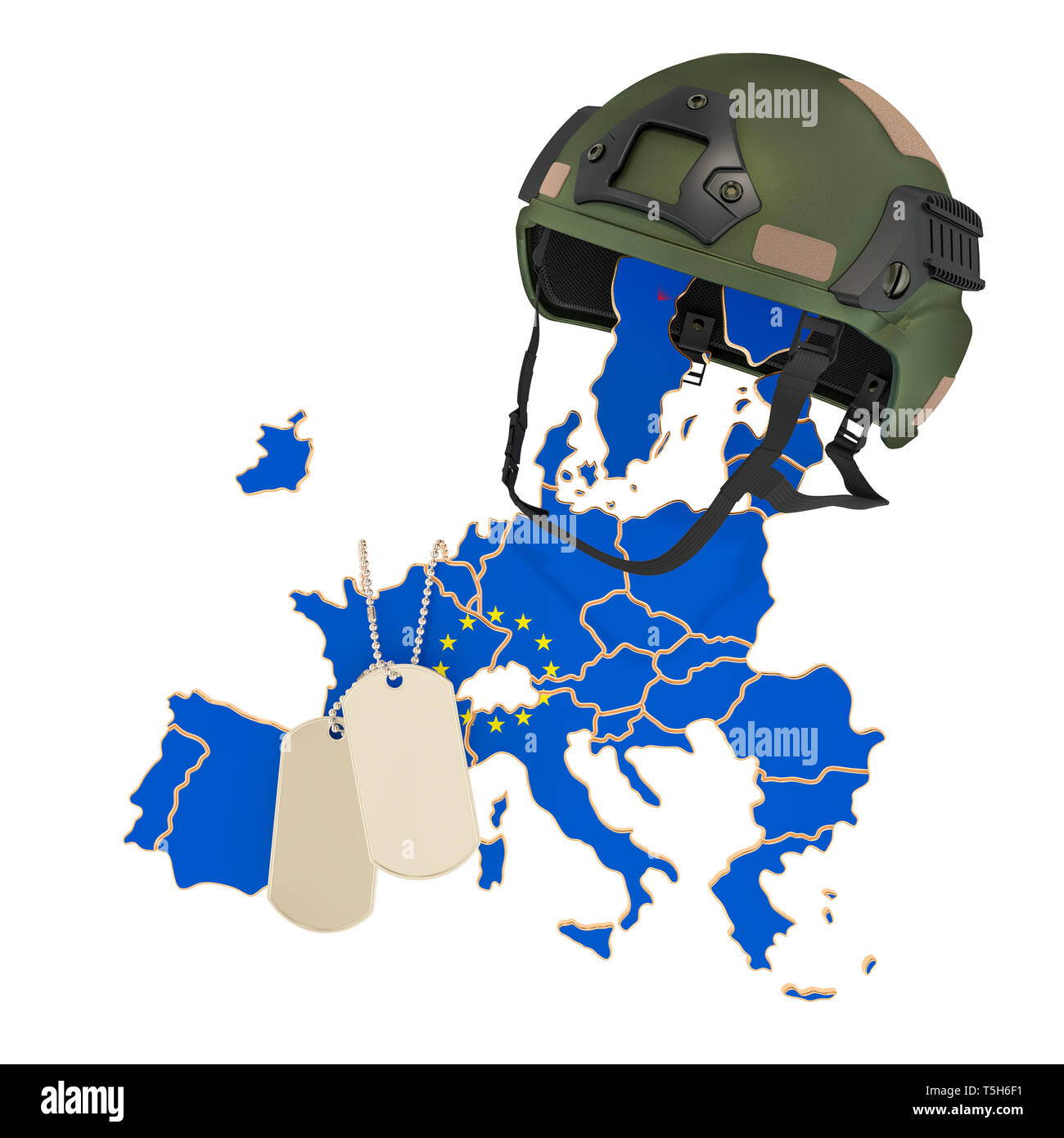 Die Europäische Union militärische Kraft, Armee oder Krieg Konzept. 3D-Rendering auf weißem Hintergrund Stockfoto