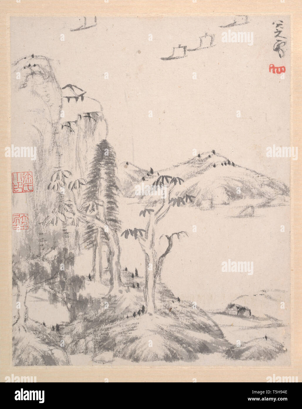 Bada Shanren in der Qing Dynastie' Freehand Landschaft 12 Frames' Stockfoto