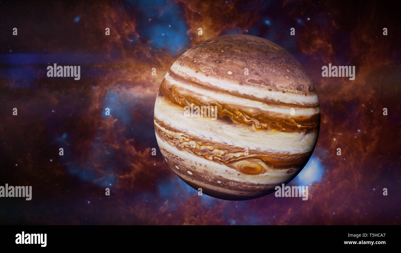 Planet Jupiter vor einem wunderschönen Platz nebula Stockfoto