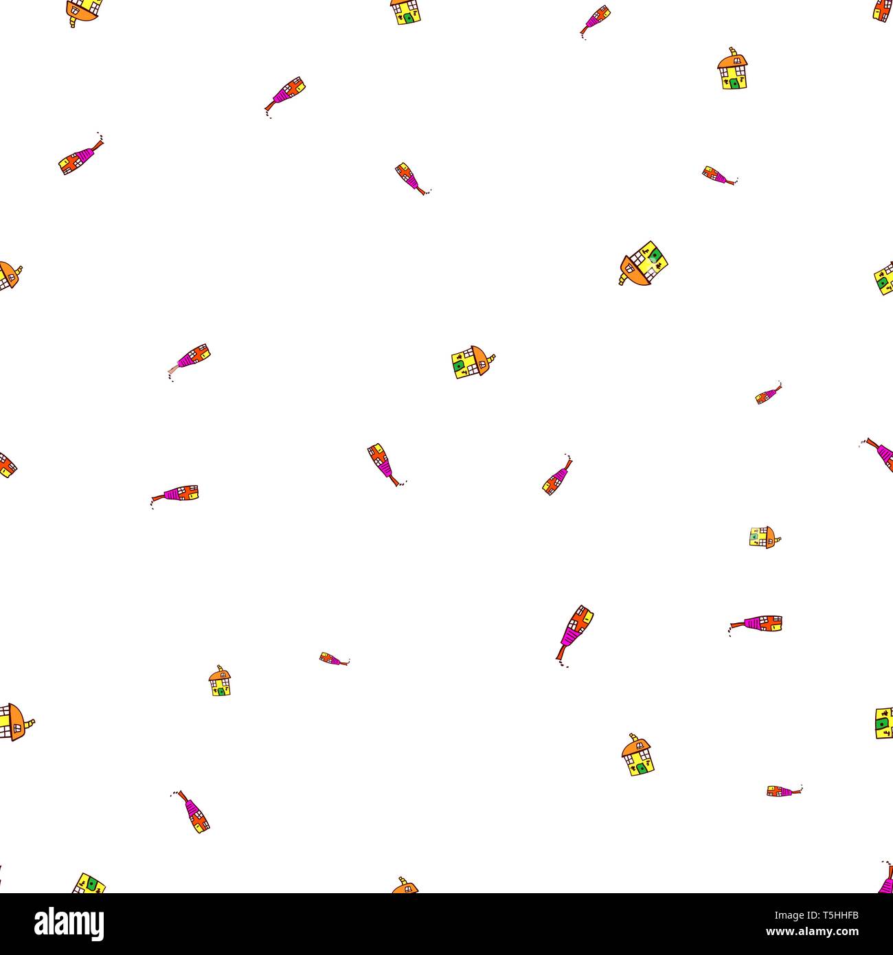 Nahtlose Muster Der Hauser In Doodle Stil Vector Illustration