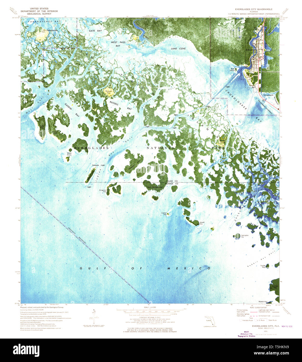 USGS TOPO Karte Florida FL Everglades City 346067 1974 24000 Wiederherstellung Stockfoto