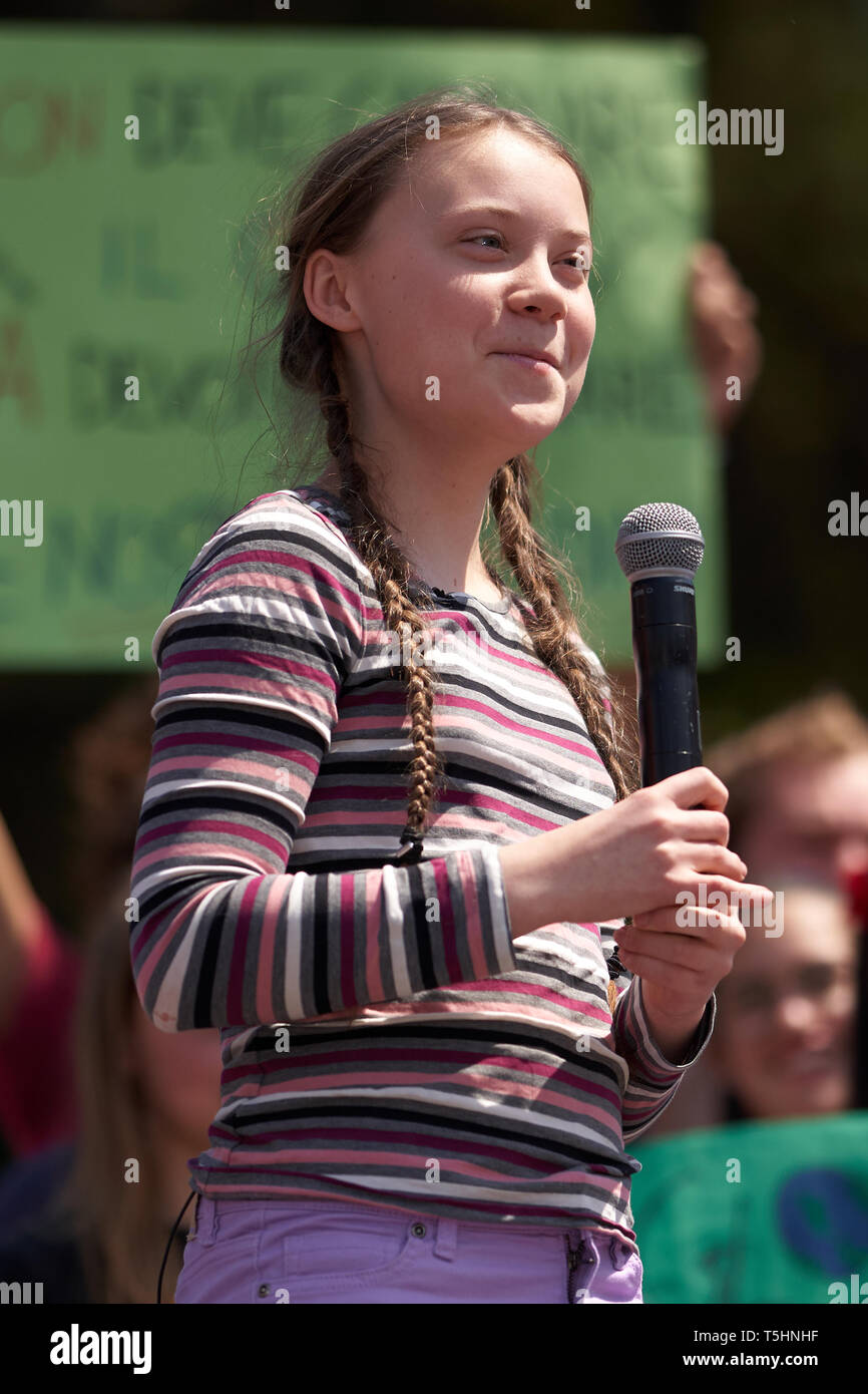 Greta Thunberg - Rom, Italien, 19. April 2019 Stockfoto