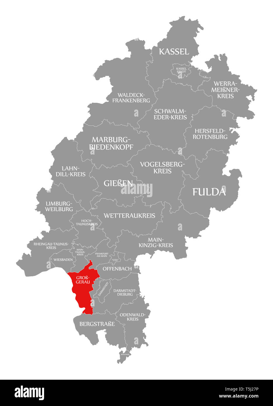 Groß-Gerau county rot hervorgehoben Karte von Hessen Deutschland Stockfotografie - Alamy