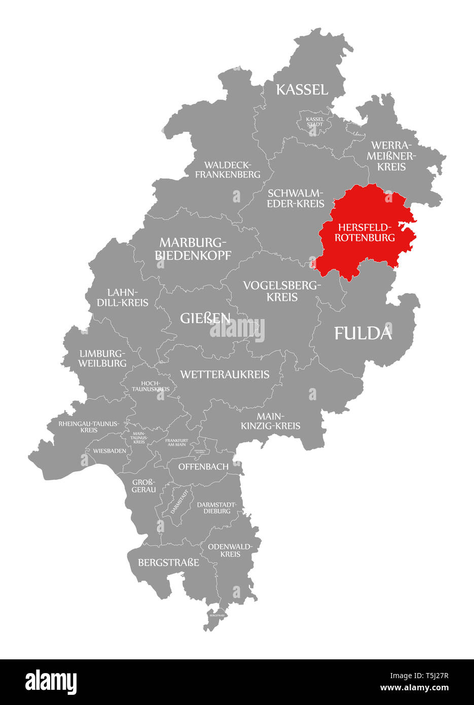 Landkreis Hersfeld-Rotenburg county rot hervorgehoben Karte von Hessen Deutschland Stockfoto