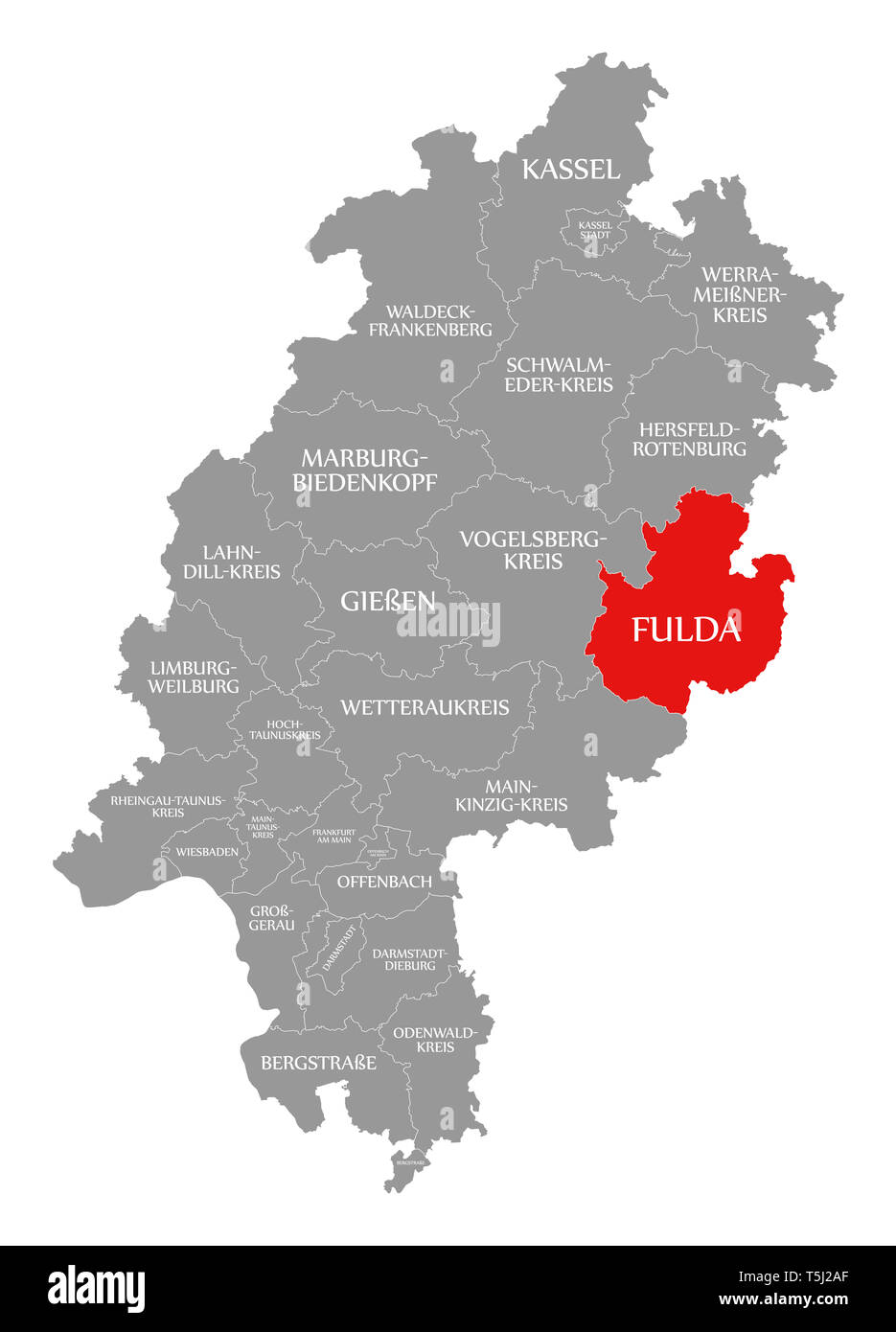 Fulda county rot hervorgehoben Karte von Hessen Deutschland Stockfoto