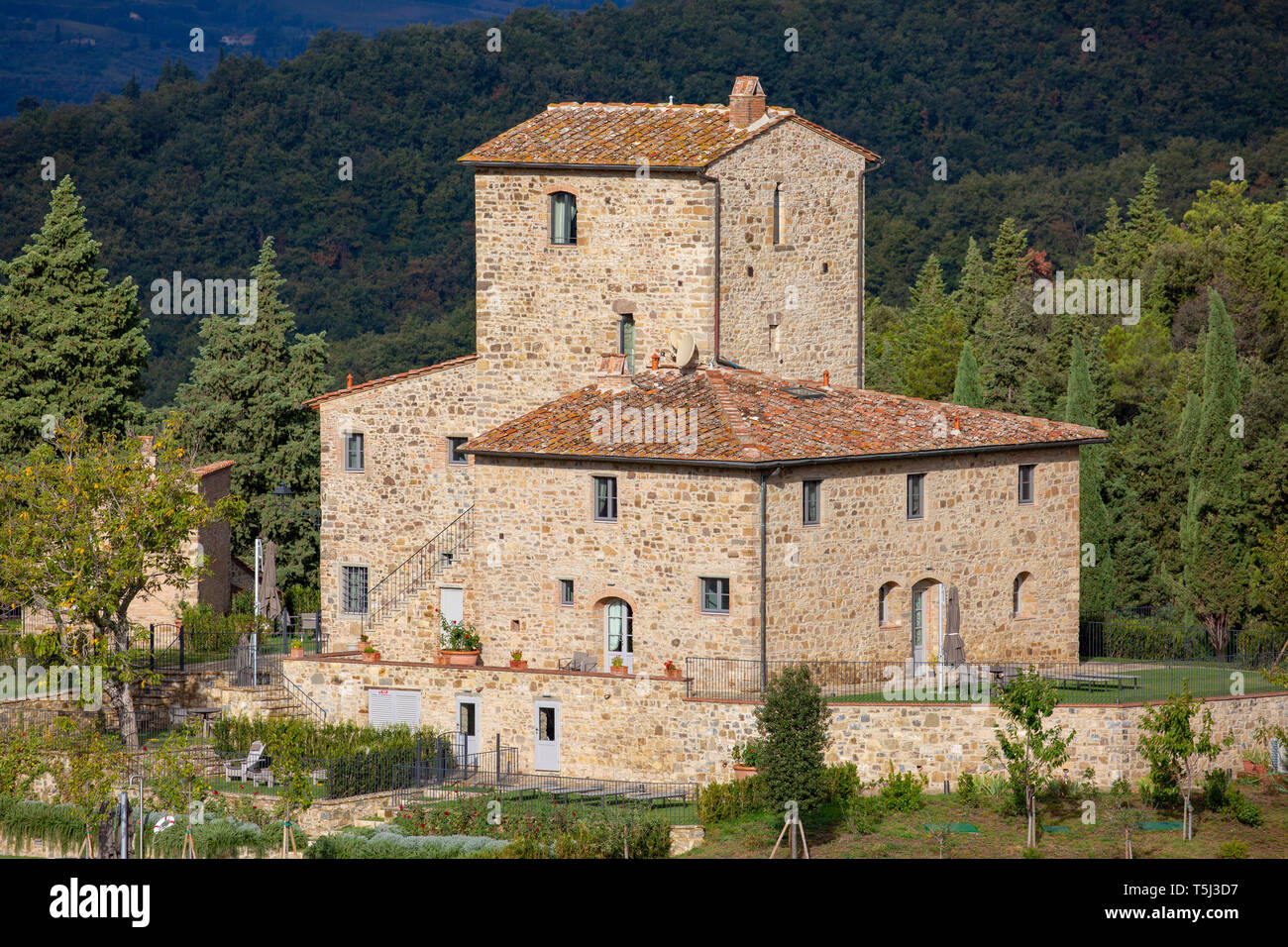 Traditionelle toskanische Bauernhaus in die Weinberge rund um Panzano in Chianti, Toskana, Italien Stockfoto