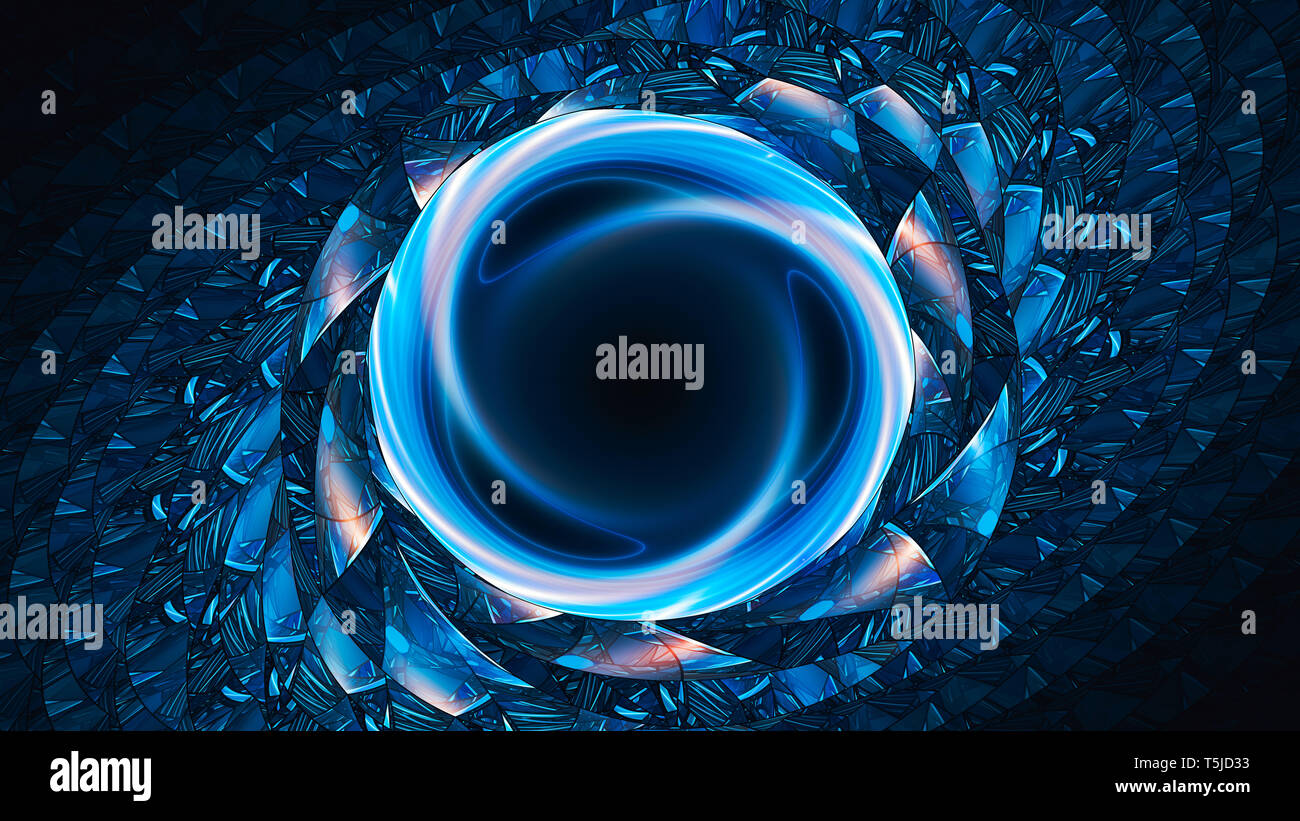 Blau leuchtende künstliche Wurmloch, computer-generierte Zusammenfassung Hintergrund, 3D-Rendering Stockfoto