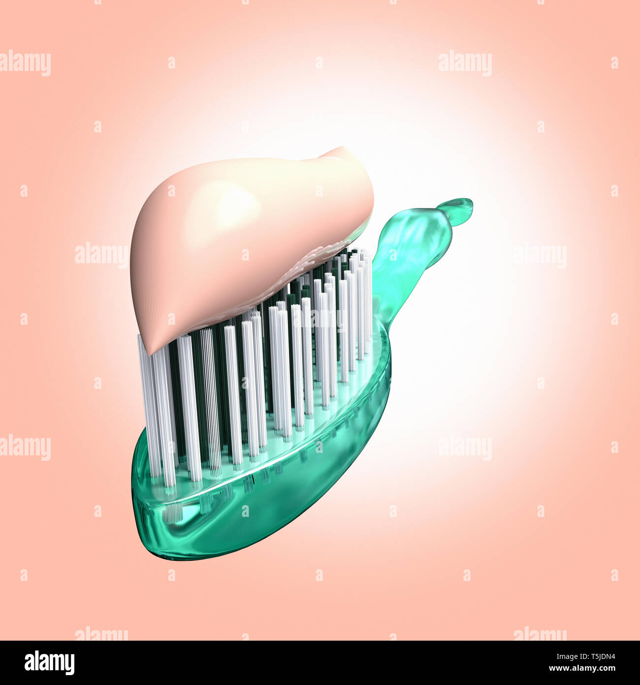 3D-Rendering für eine Nahaufnahme von einer Zahnbürste mit Zahnpasta Stockfoto