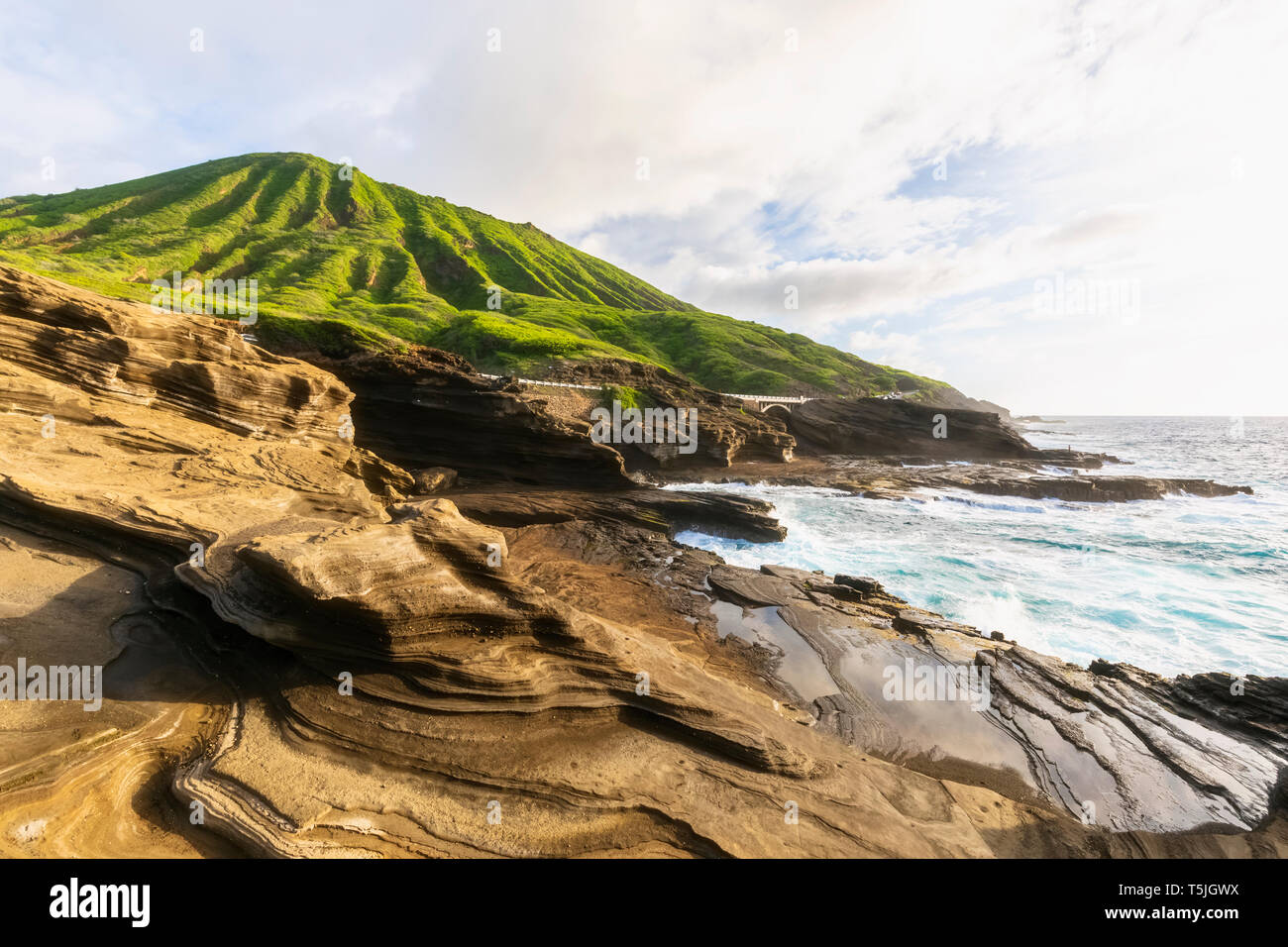 USA, Hawaii, Oahu, Lanai, Pazifischer Ozean, Coco Krater bei Sonnenaufgang Stockfoto