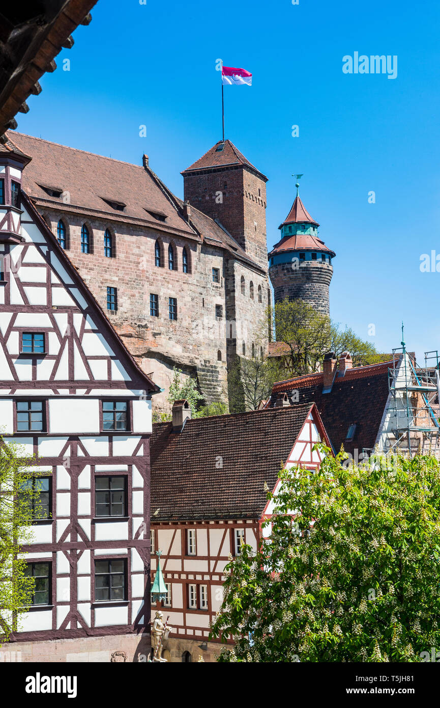 Deutschland, Nürnberg, Albrecht Dürer Platz und Nürnberger Burg Stockfoto