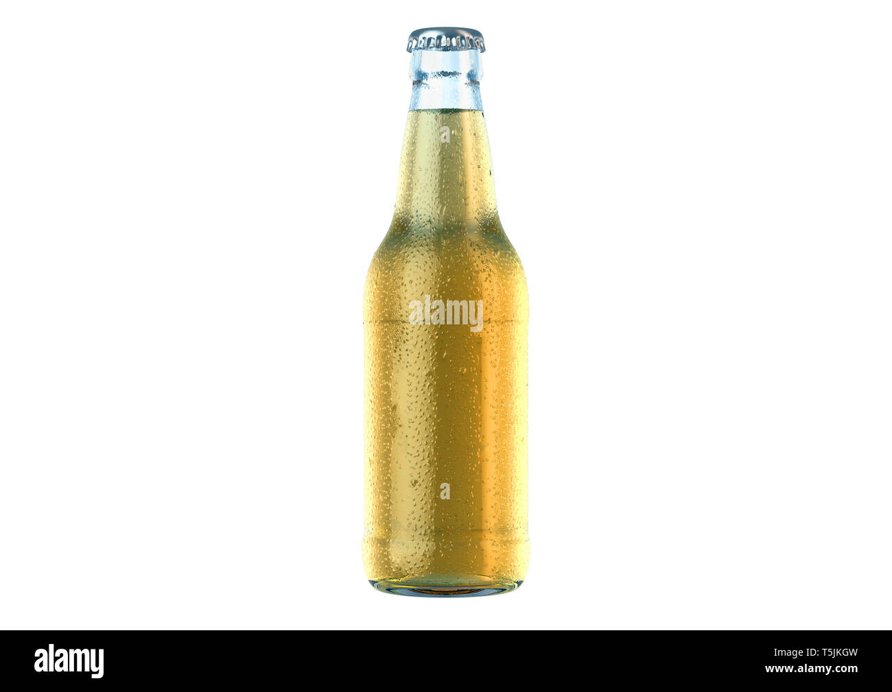 Ein klares Glas Bier Flasche Wasser spritz und Kondensation Tropfen auf einem isolierten weißen studio Hintergrund - 3D-Render abgedeckt Stockfoto