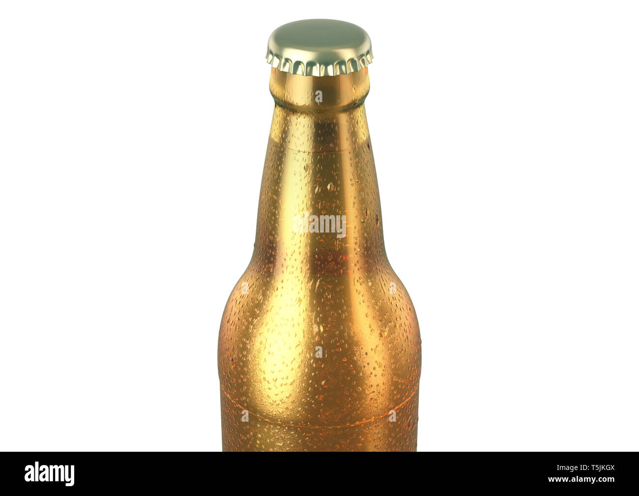 Eine braune amber Glas Bier Flasche Wasser spritz und Kondensation Tropfen auf einem isolierten weißen studio Hintergrund - 3D-Render abgedeckt Stockfoto