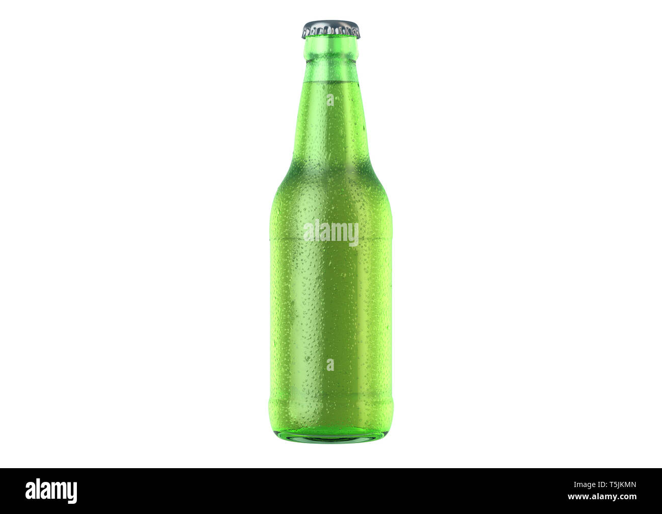 Ein grünes Glas Bier Flasche Wasser spritz und Kondensation Tropfen auf einem isolierten weißen studio Hintergrund - 3D-Render abgedeckt Stockfoto