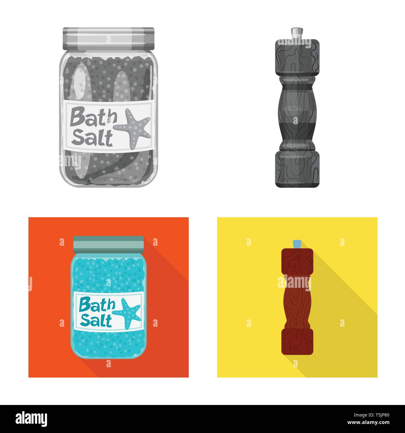 Flasche, Salzfass, salzig, Würzen, Badewanne, Wellness, Holz-, Vintage, Streuen, Pulver, Mühle, weiß, Getreide, Mehl, Reinigen, Kochen, Meer, Natur, Backen, Salz, Nahrungsmittel-, Natrium-, Mineral, Raw, Küche, Set, Vector, Icon, Illustration, isoliert, Sammlung, Design, Element, Grafik, Zeichen, Vektor, Vektoren, Stock Vektor