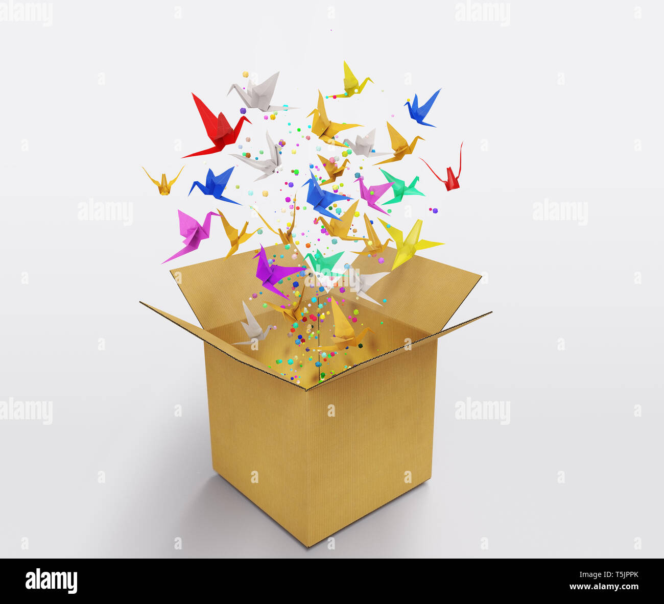 Origami Vögel abstrakte Konzept der Denken, Kreativität und 3D-Darstellung Stockfoto