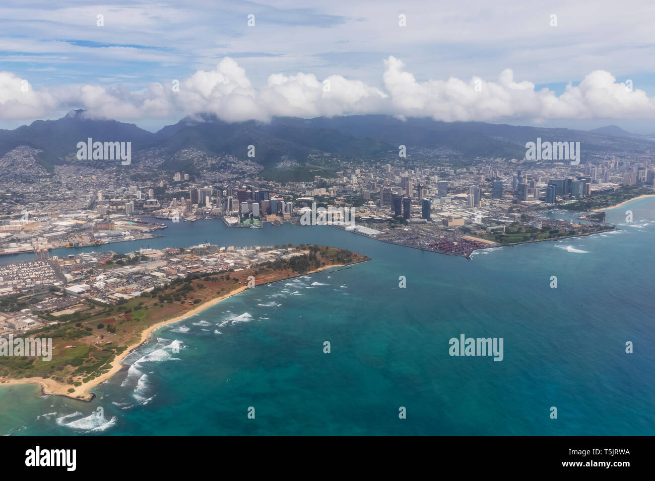 USA, Hawaii, Oahu, Honolulu, Waikiki Beach, Luftaufnahme Stockfoto