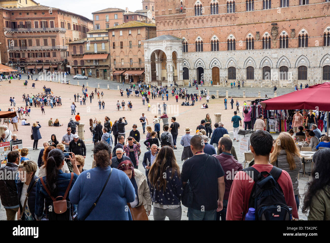 Siena Piazza Del Campo, historischen und Weltkulturerbe fächerförmigen Square im Stadtzentrum von Siena, Toskana, Italien, Europa Stockfoto